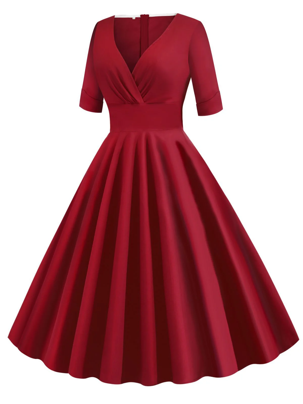 1950s Solid Sweetheart Fold Swing Dress - Image 14
