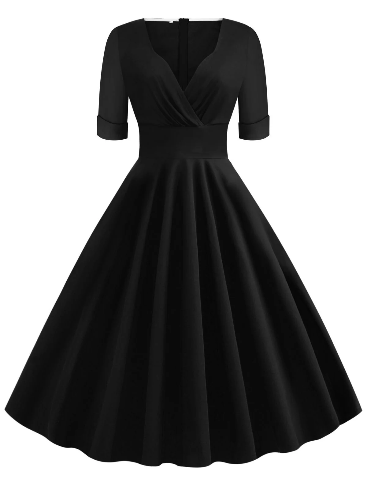 1950s Solid Sweetheart Fold Swing Dress - Image 7